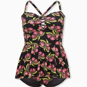Betsey Johnson x Torrid Black Cherry Wireless One-Piece Swim Dress sz 30
